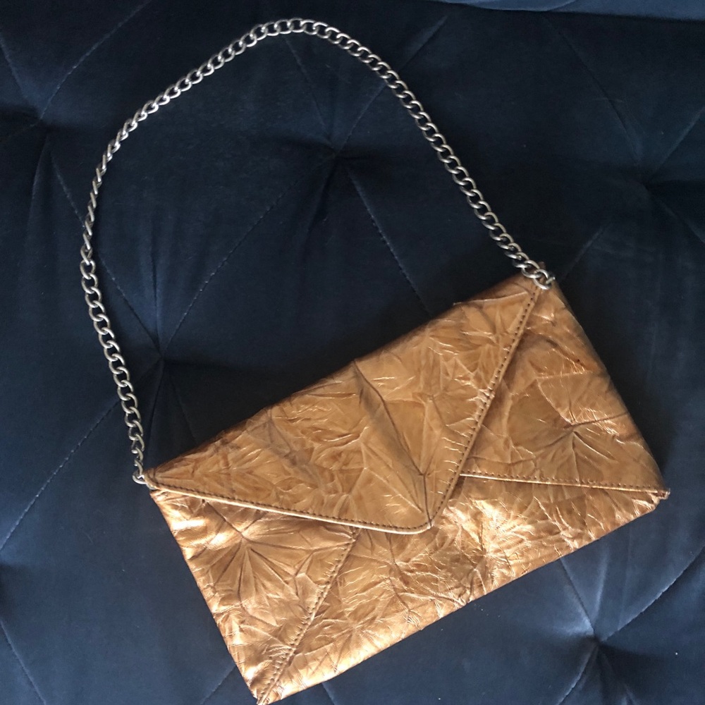 Jessica McClintock Bronze Patent Envelope Clutch